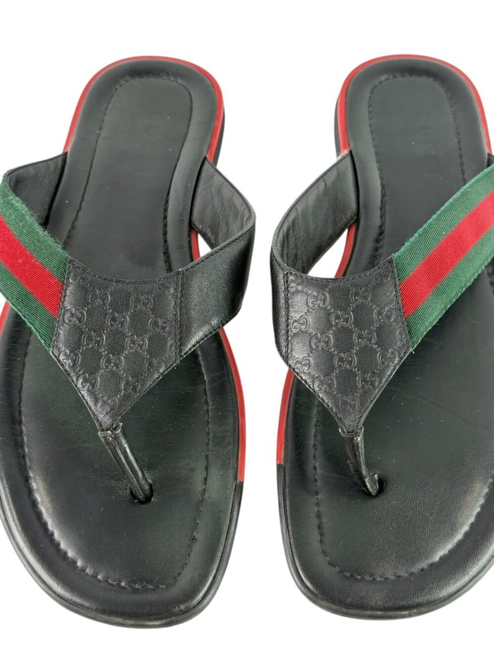 GUCCI Guccissima 268670 Web Black Leather Men's Sandal 10 - 10.5US Made in Italy